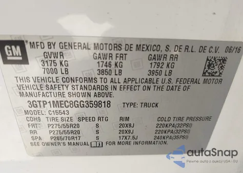 2016 GMC Sierra 1500 Sle из США, поврежденный, VIN 3GTP1MEC8GG359818